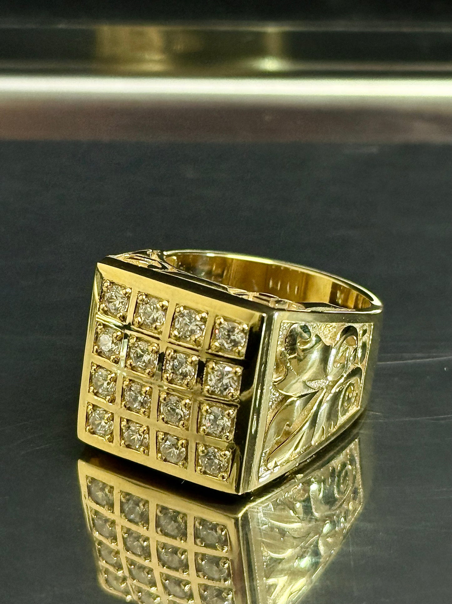 Square rosette ring 10k gold