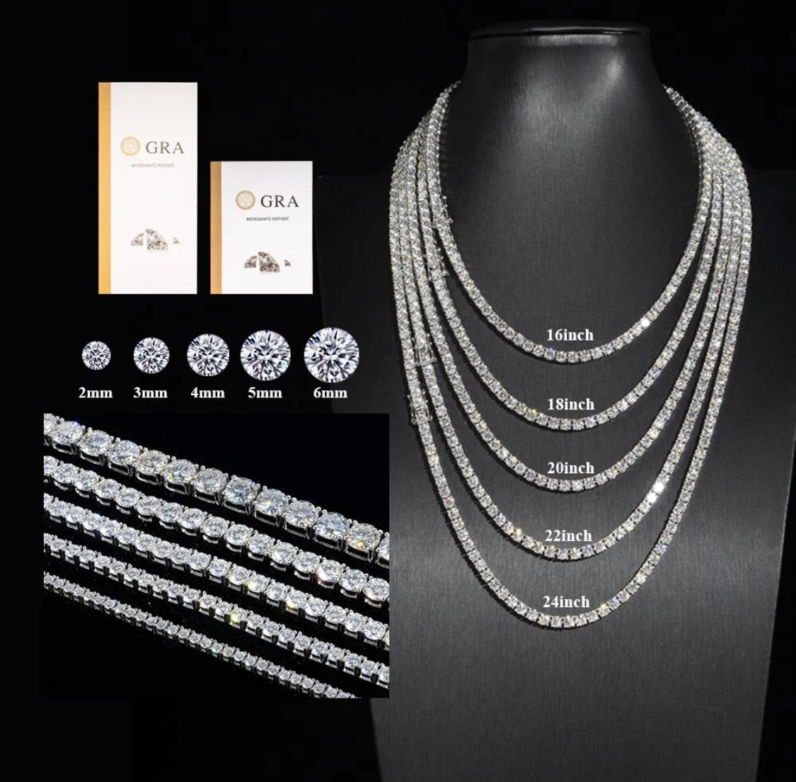 14k Gold Tennis Necklace Natural Diamond