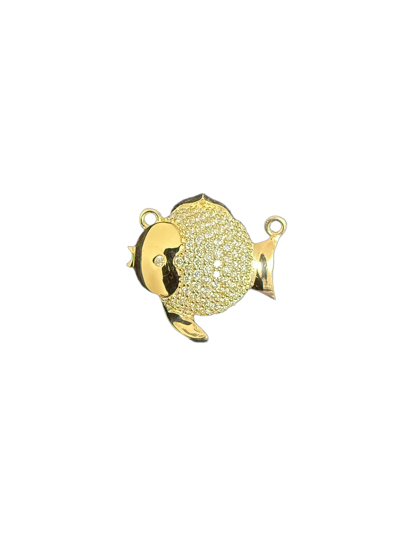 14K Gold Pufferfish Pendant with Natural Diamonds