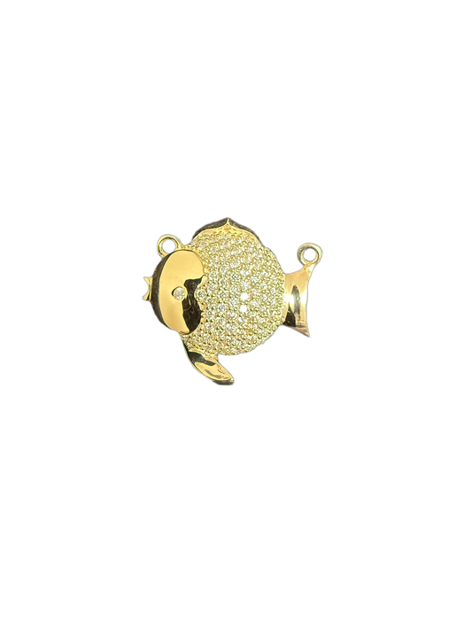 14K Gold Pufferfish Pendant with Natural Diamonds