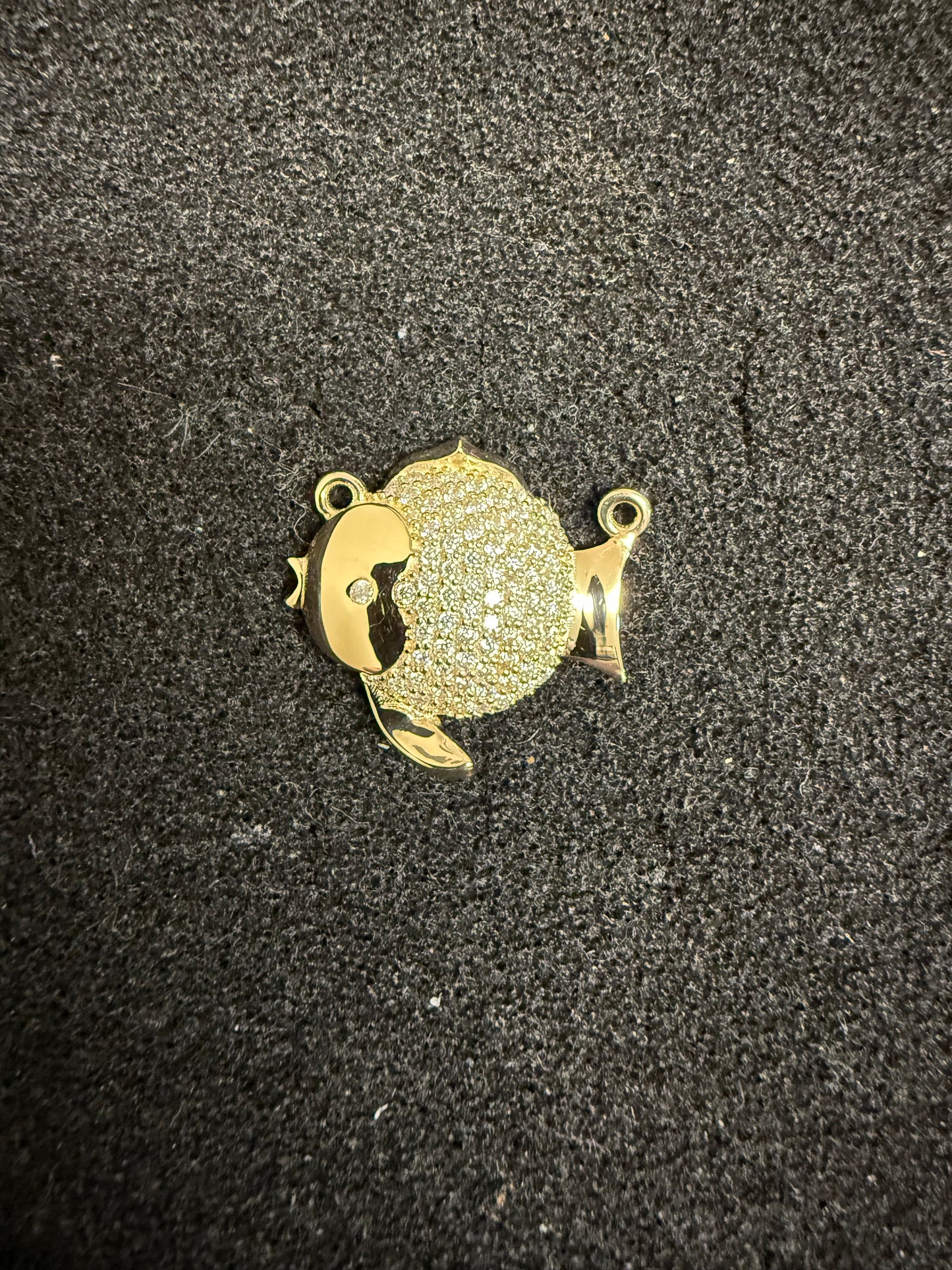 14K Gold Pufferfish Pendant with Natural Diamonds