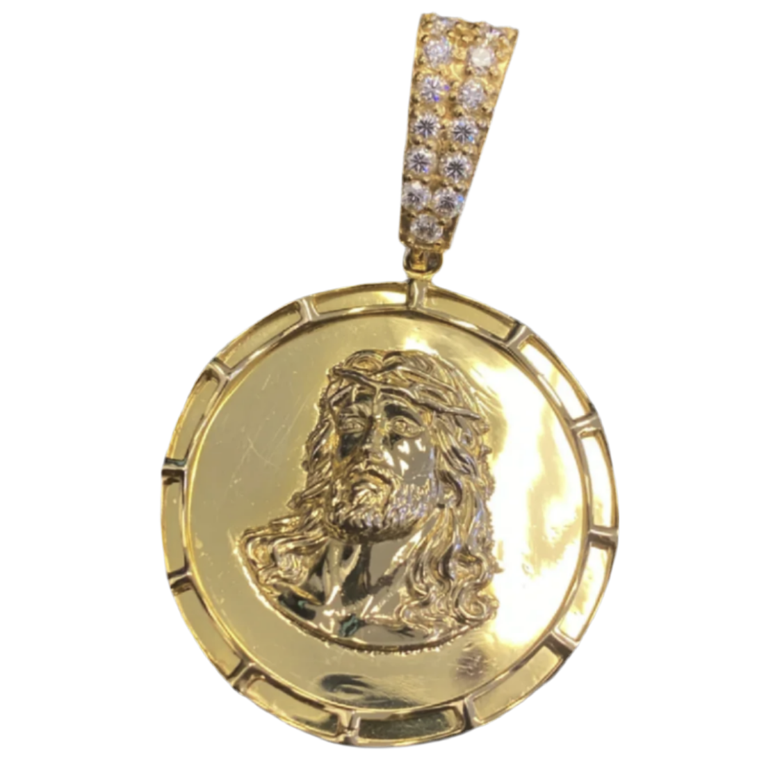 14K Gold Jesus Medallion Pendant with Natural Diamonds